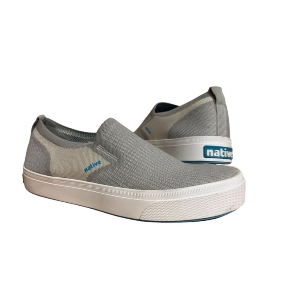 Native Sneakers Shoes Miles Liteknit Grey White Slip On Unisex 18A2-150 Sz EU 38